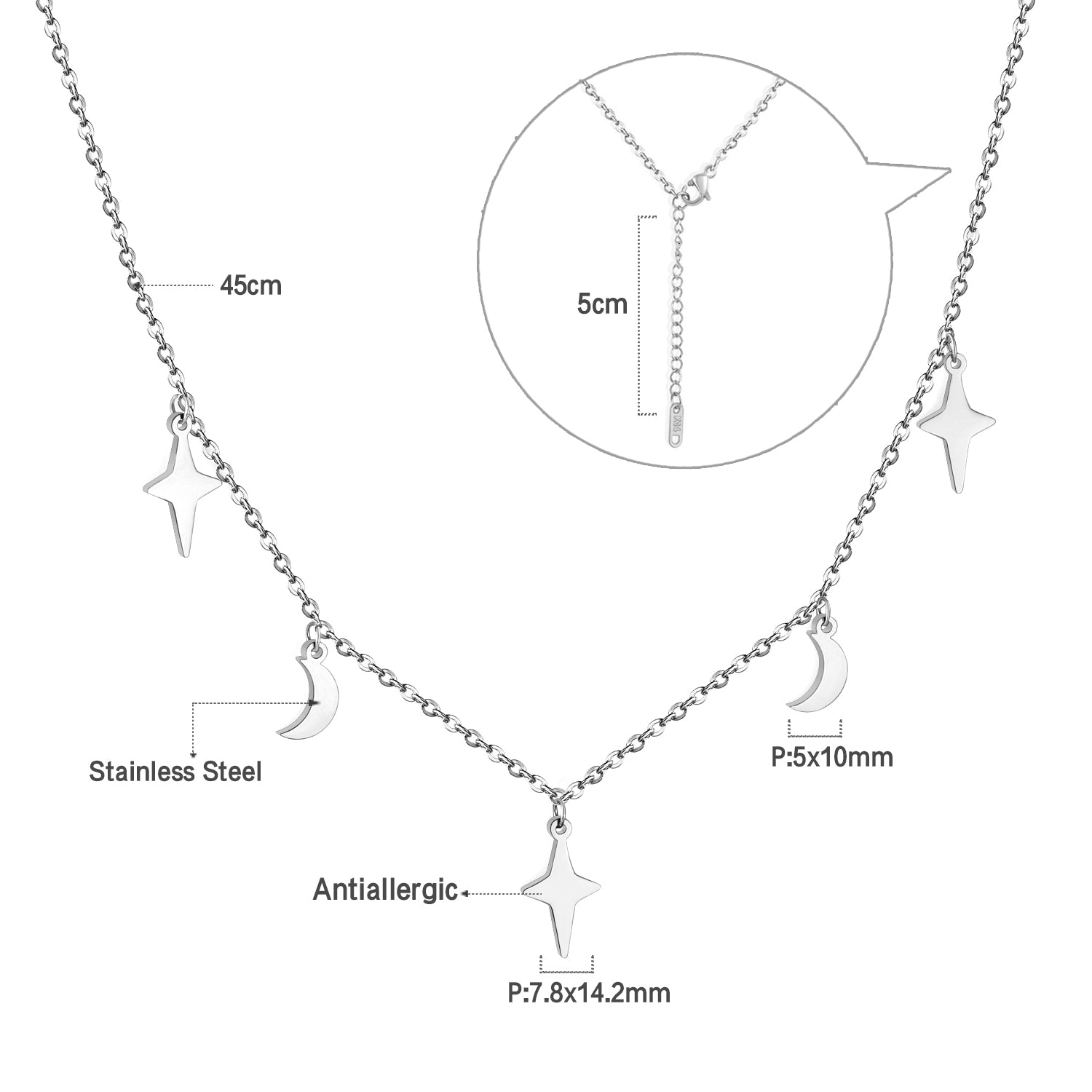 ASON Moon and Star Pendant Necklaces Gold Color Stainless Steel Chain for Women Girls Fashion Jewelry Accessories Gift asonjewelry